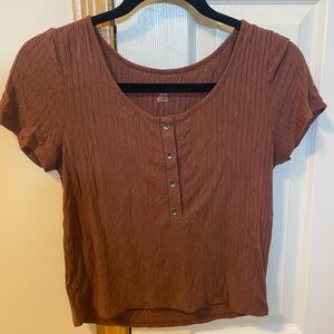 American Eagle Outfitters Brown Ribbed Short Sleeve T-Shirt